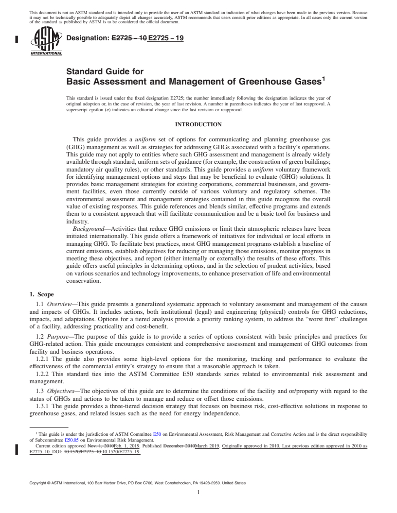 REDLINE ASTM E2725-19 - Standard Guide for  Basic Assessment and Management of Greenhouse Gases
