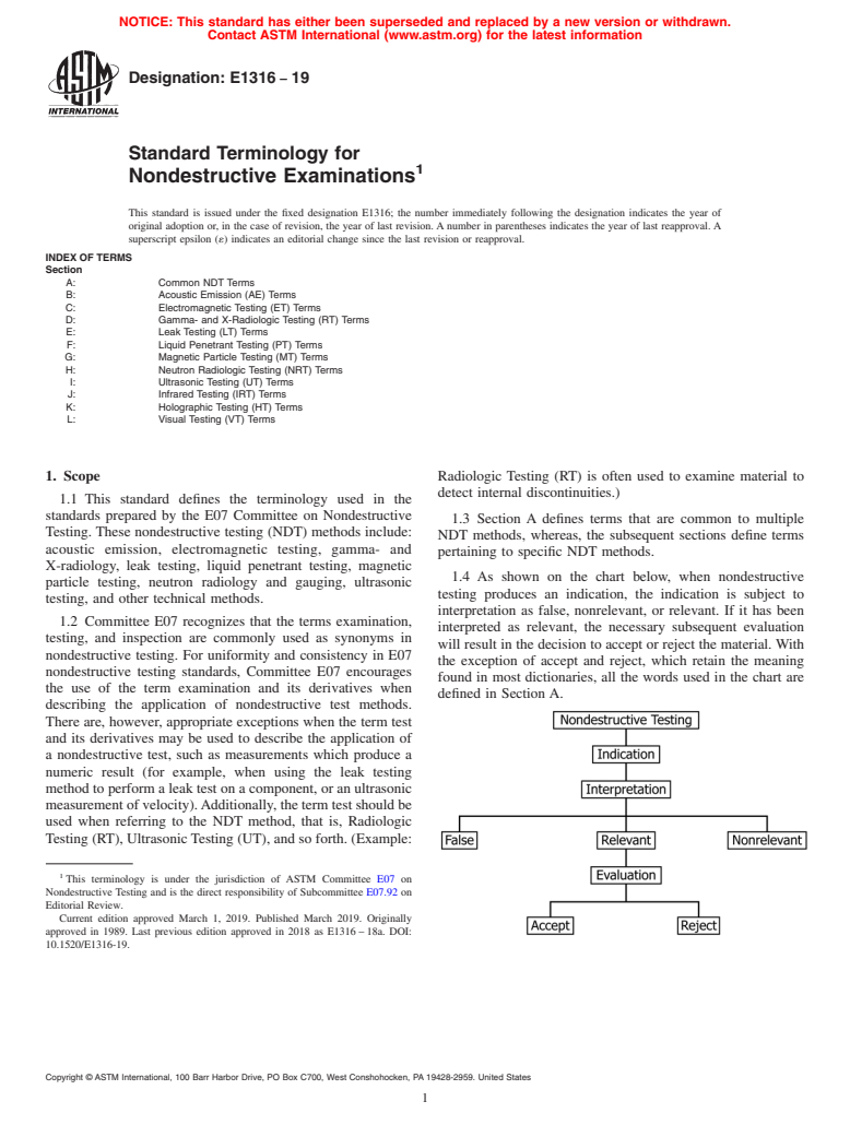 ASTM E1316-19 - Standard Terminology for  Nondestructive Examinations