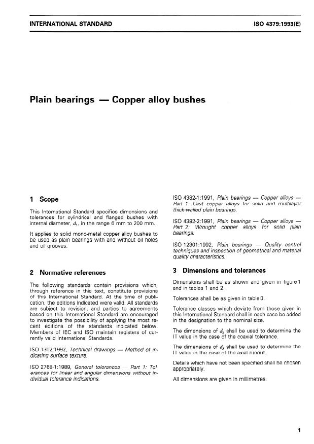 ISO 4379:1993 - Plain bearings -- Copper alloy bushes