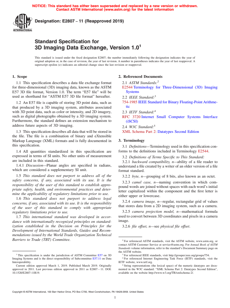 ASTM E2807-11(2019) - Standard Specification for  3D Imaging Data Exchange, Version 1.0