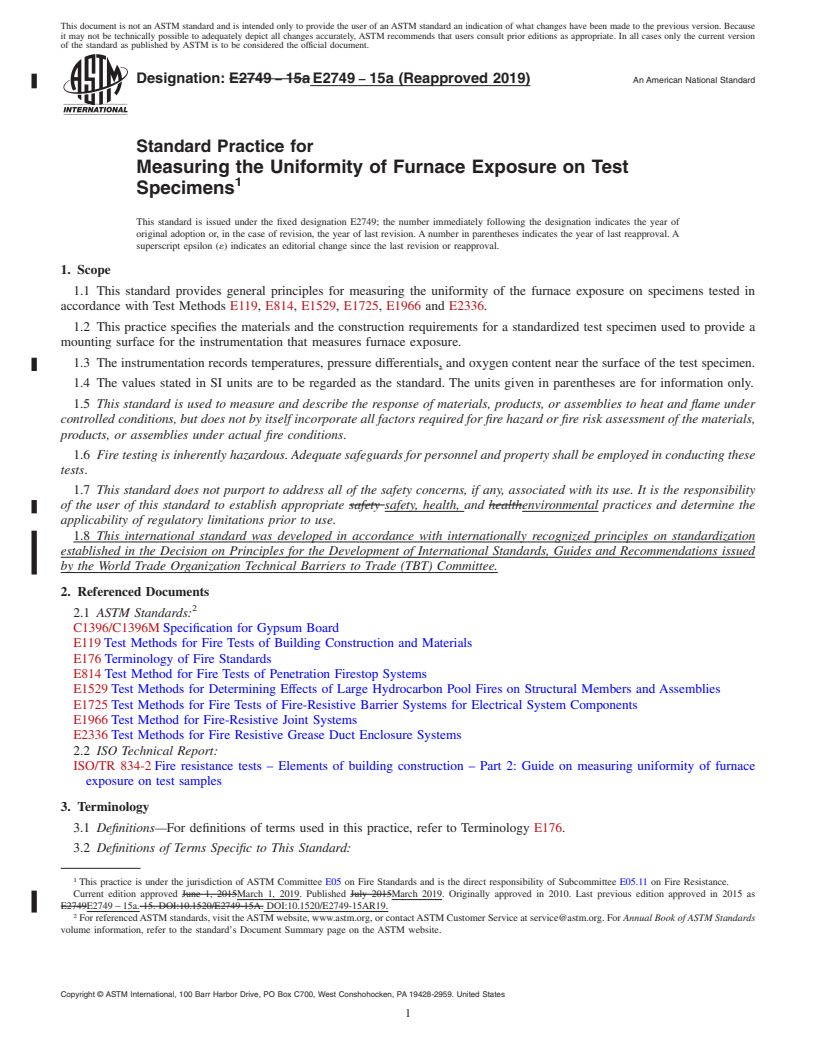 REDLINE ASTM E2749-15a(2019) - Standard Practice for  Measuring the Uniformity of Furnace Exposure on Test Specimens