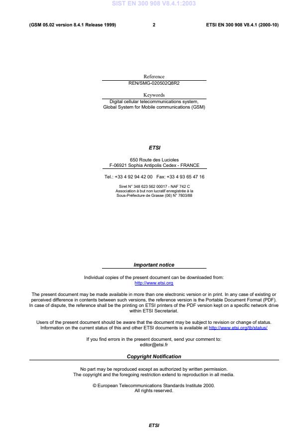 SIST EN 300 908 V8.4.1:2003 SIST EN 300 908 V8.4.1:2003 - Page 4 preview