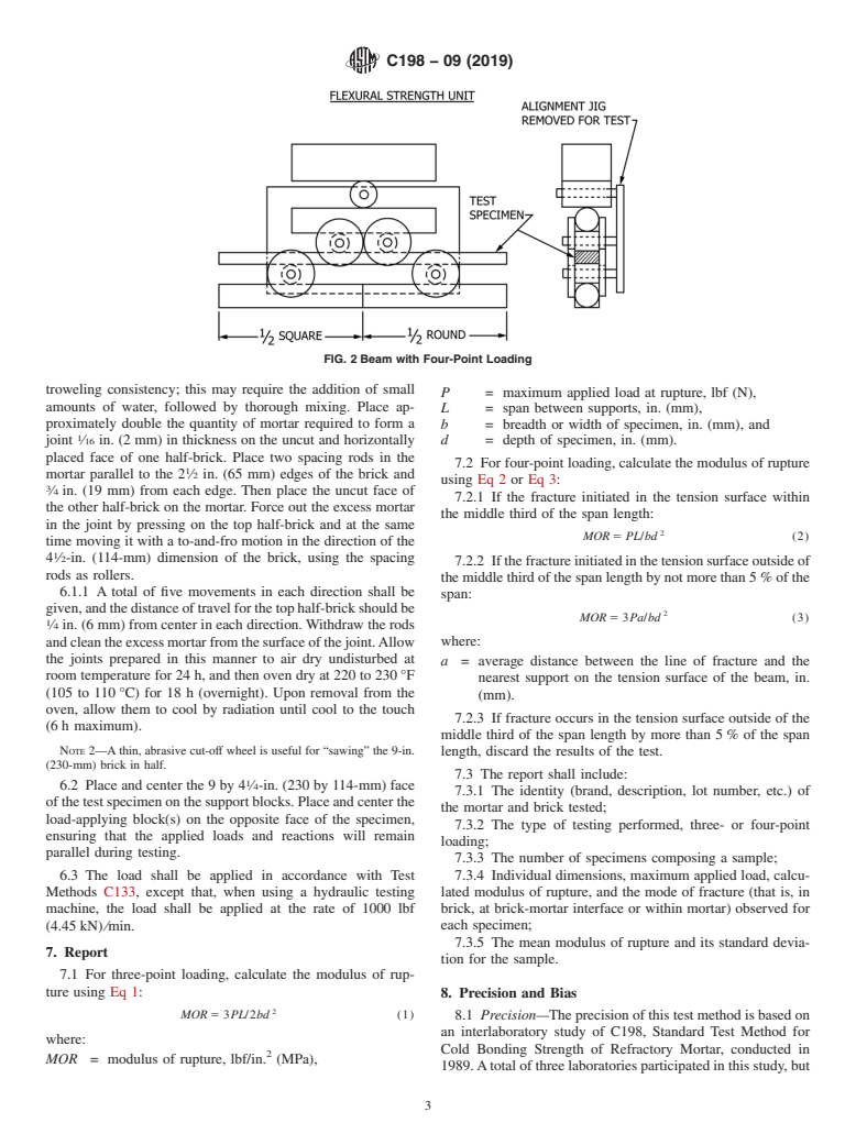 ASTM C198-09(2019) - Standard Test Method for Cold Bonding Strength of Refractory Mortar