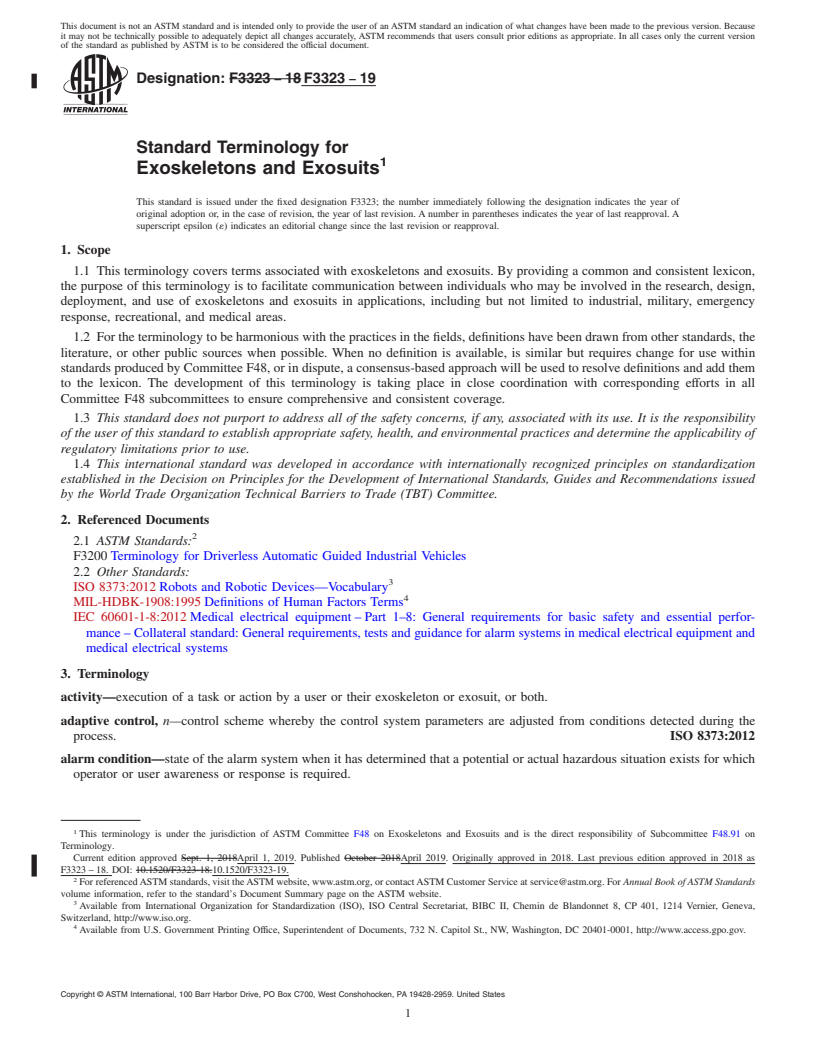 REDLINE ASTM F3323-19 - Standard Terminology for Exoskeletons and Exosuits