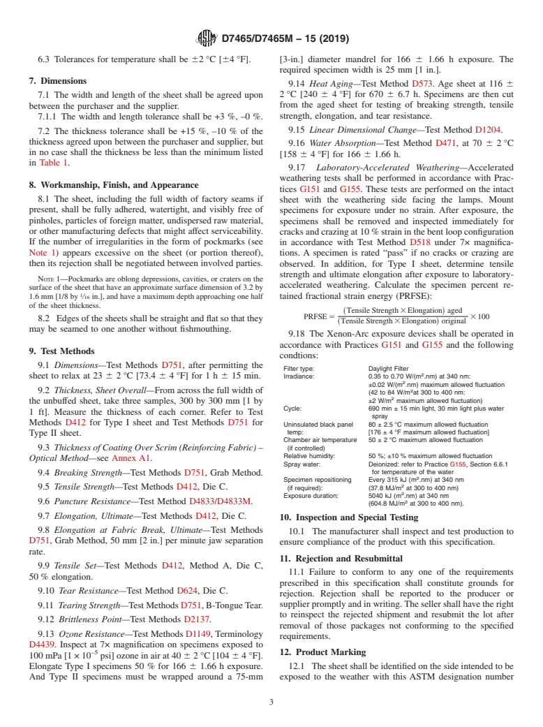 ASTM D7465/D7465M-15(2019) - Standard Specification for Ethylene Propylene Diene Terpolymer (EPDM) Sheet Used In Geomembrane  Applications