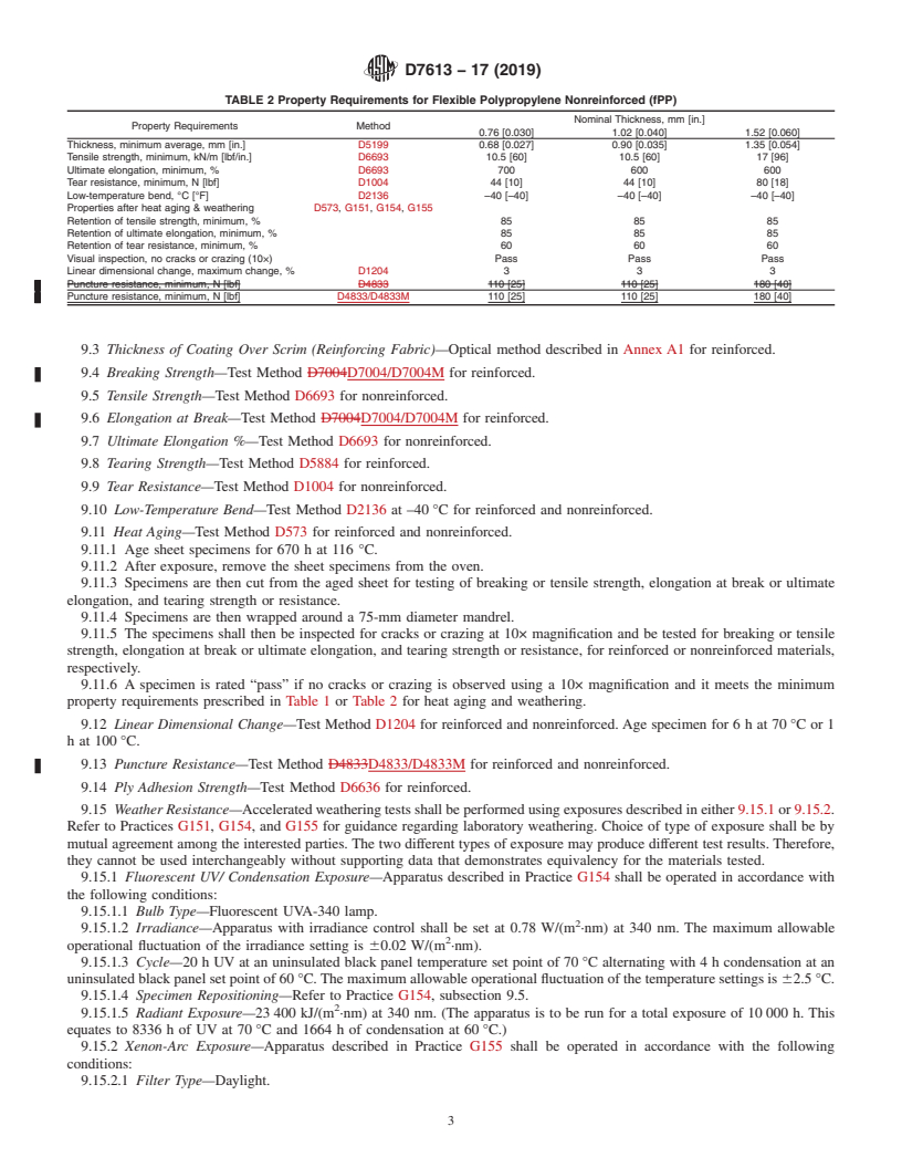 REDLINE ASTM D7613-17(2019) - Standard Specification for  Flexible Polypropylene Reinforced (fPP-R) and Nonreinforced   (fPP) Geomembranes