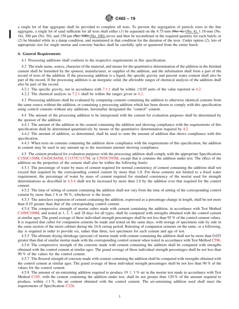 REDLINE ASTM C465-19 - Standard Specification for  Processing Additions for Use in the Manufacture<brk/> of Hydraulic  Cements