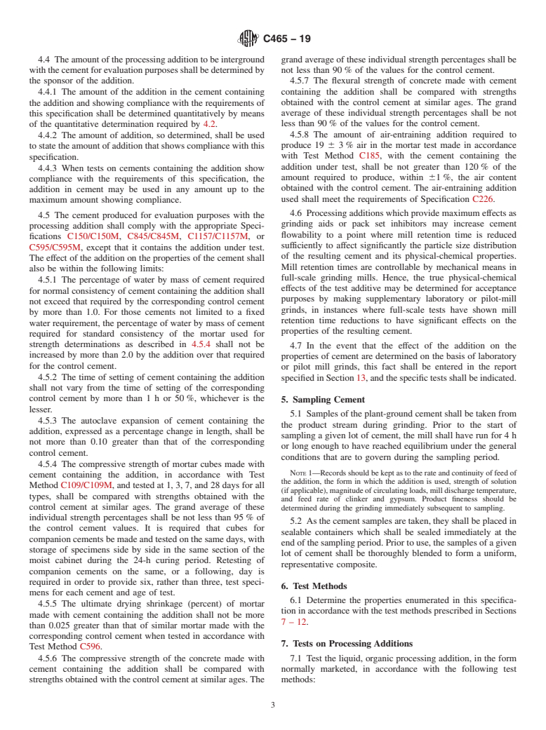 ASTM C465-19 - Standard Specification for  Processing Additions for Use in the Manufacture<brk/> of Hydraulic  Cements