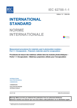 IEC 62788-1-1:2024 - Measurement procedures for materials used in photovoltaic modules - Part 1-1: Encapsulants - Polymeric materials used for encapsulation
Released:17. 09. 2024
Isbn:9782832290408 - Page 3 preview