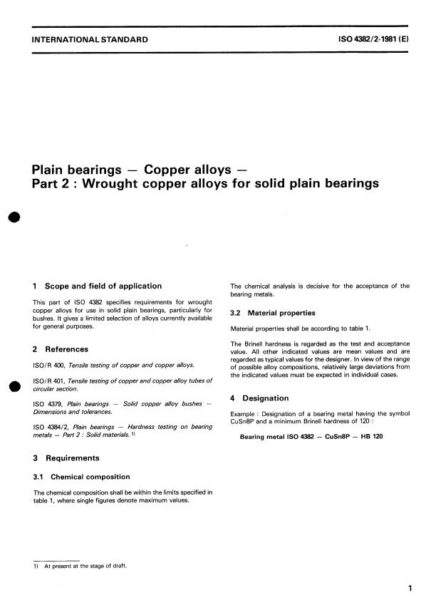 ISO 4382-2:1981 - Plain bearings -- Copper alloys