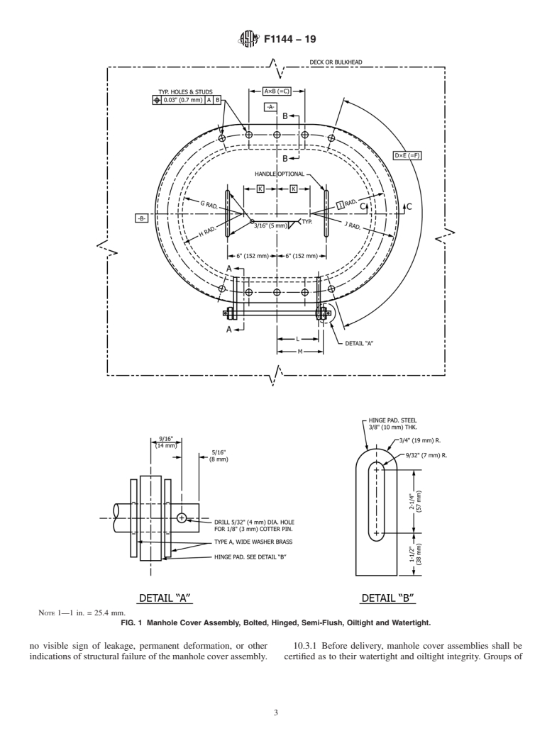ASTM F1144-19 - Standard Specification for  Manhole Cover Assembly, Bolted, Semi-Flush, Oiltight and Watertight,  Hinged