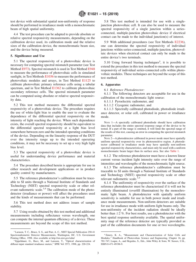 ASTM E1021-15(2019) - Standard Test Method for  Spectral Responsivity Measurements of Photovoltaic Devices