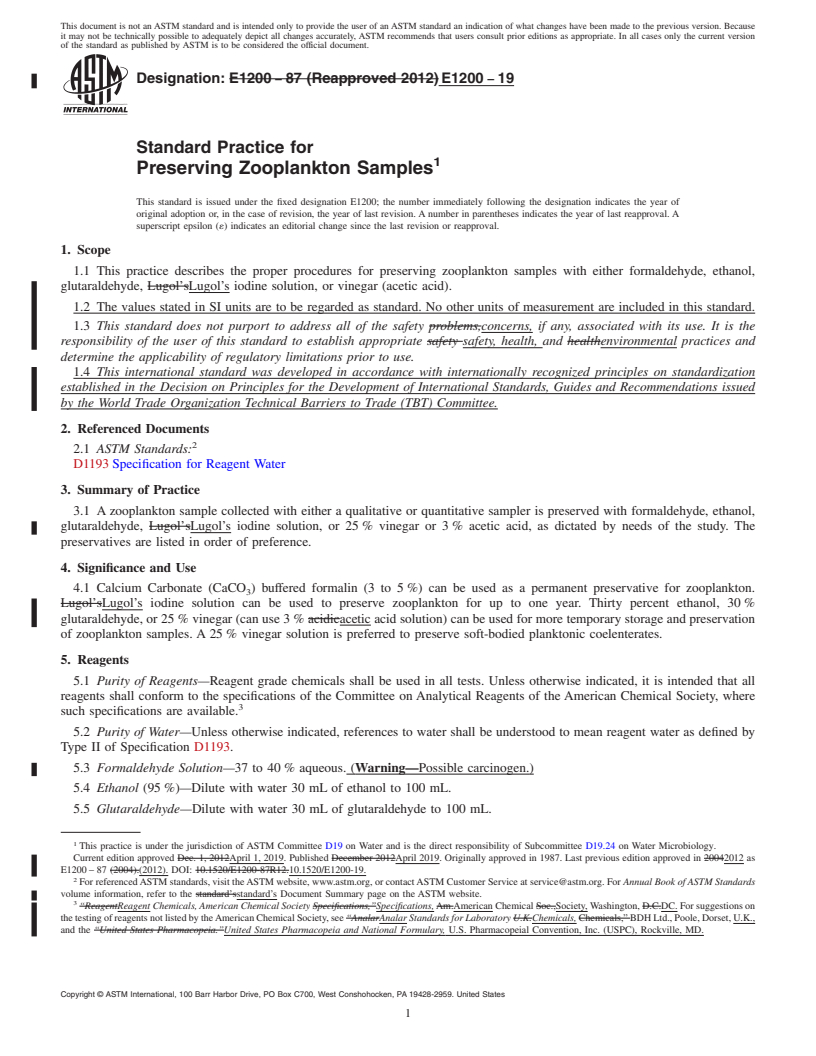 REDLINE ASTM E1200-19 - Standard Practice for  Preserving Zooplankton Samples