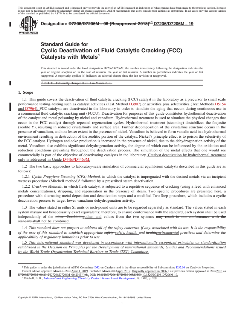 REDLINE ASTM D7206/D7206M-19 - Standard Guide for  Cyclic Deactivation of Fluid Catalytic Cracking (FCC) Catalysts  with Metals