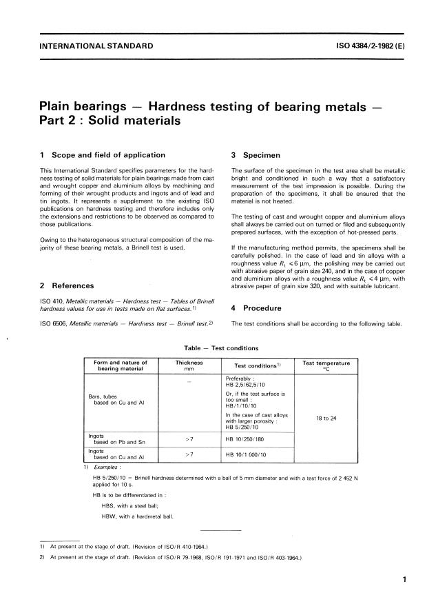 ISO 4384-2:1982 - Plain bearings -- Hardness testing of bearing metals