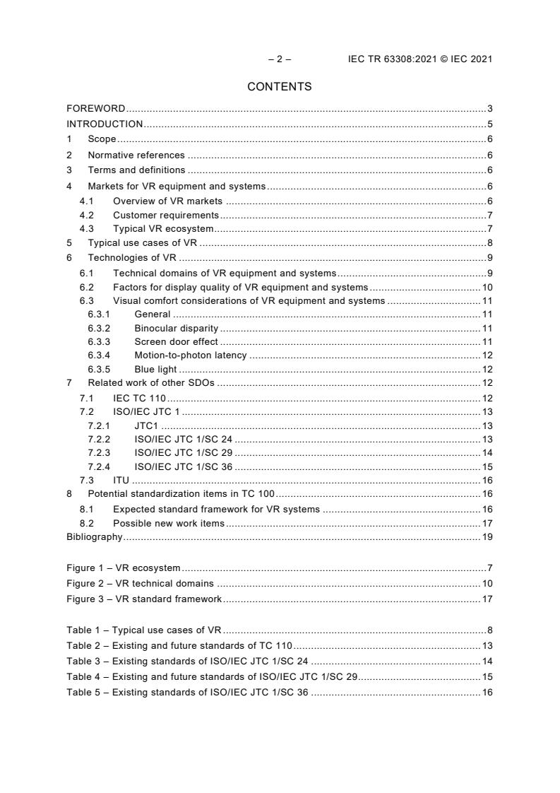 IEC TR 63308:2021 IEC TR 63308:2021 - Virtual reality equipment and systems - Market, technology and standards requirements - Page 4 preview