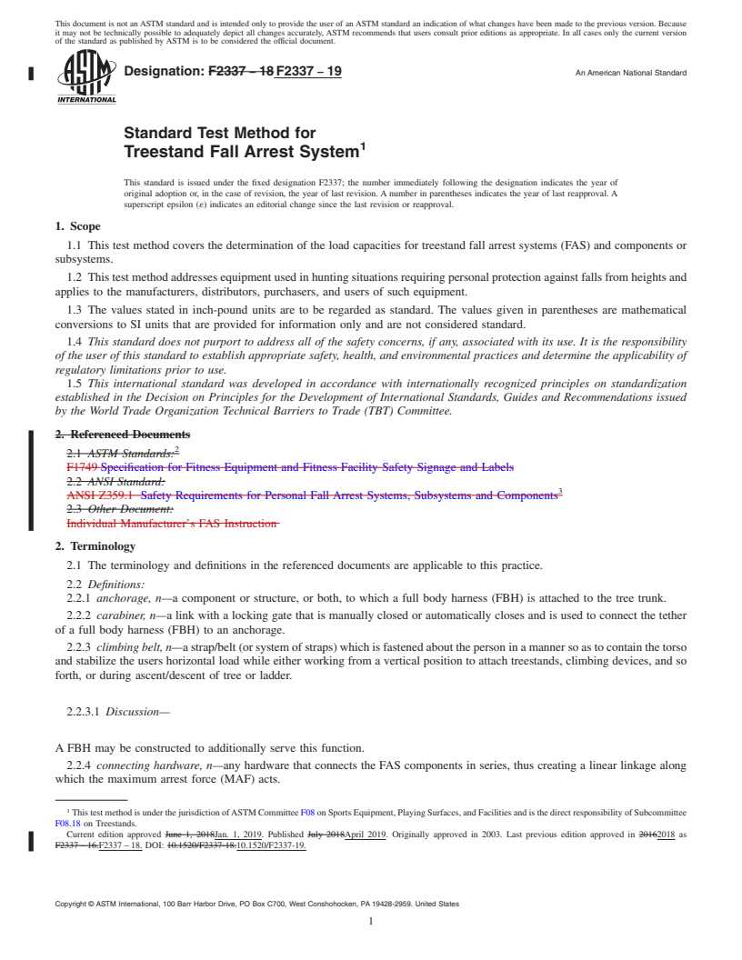 REDLINE ASTM F2337-19 - Standard Test Method for  Treestand Fall Arrest System