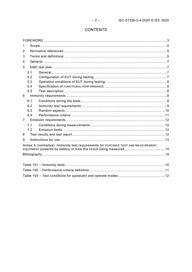 IEC 61326-2-4:2020 IEC 61326-2-4:2020 - Electrical equipment for measurement, control and laboratory use - EMC requirements - Part 2-4: Particular requirements - Test configurations, operational conditions and performance criteria for insulation monitoring devices according to IEC 61557-8 and for equipment for insulation fault location according to IEC 61557-9 - Page 4 preview