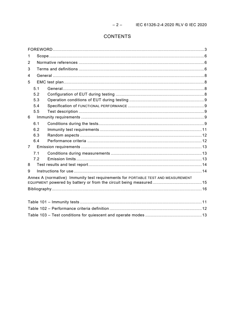 IEC 61326-2-4:2020 IEC 61326-2-4:2020 RLV - Electrical equipment for measurement, control and laboratory use - EMC requirements - Part 2-4: Particular requirements - Test configurations, operational conditions and performance criteria for insulation monitoring devices according to IEC 61557-8 and for equipment for insulation fault location according to IEC 61557-9
Released:10/27/2020
Isbn:9782832290118 - Page 4 preview