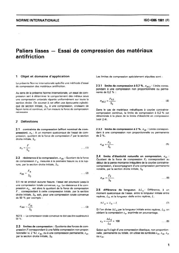 ISO 4385:1981 - Paliers lisses -- Essai de compression des matériaux antifriction