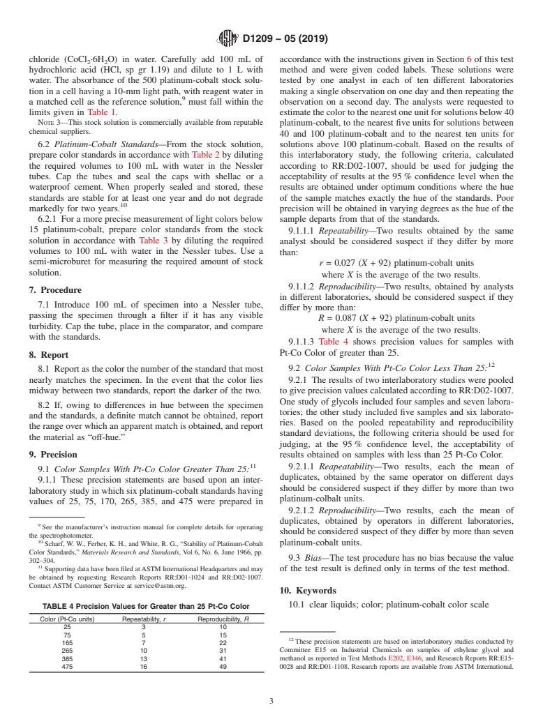 ASTM D1209-05(2019) - Standard Test Method for  Color of Clear Liquids (Platinum-Cobalt Scale)