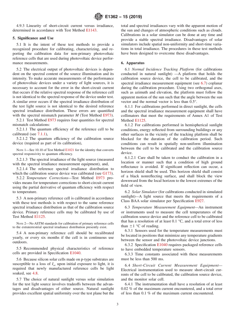 ASTM E1362-15(2019) - Standard Test Methods for  Calibration of Non-Concentrator Photovoltaic Non-Primary Reference  Cells