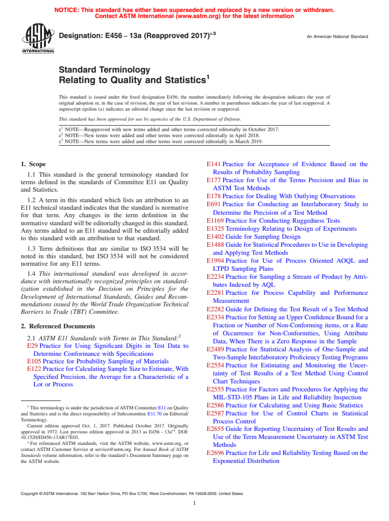 ASTM E456-13A(2017)e3 - Standard Terminology Relating to Quality and Statistics