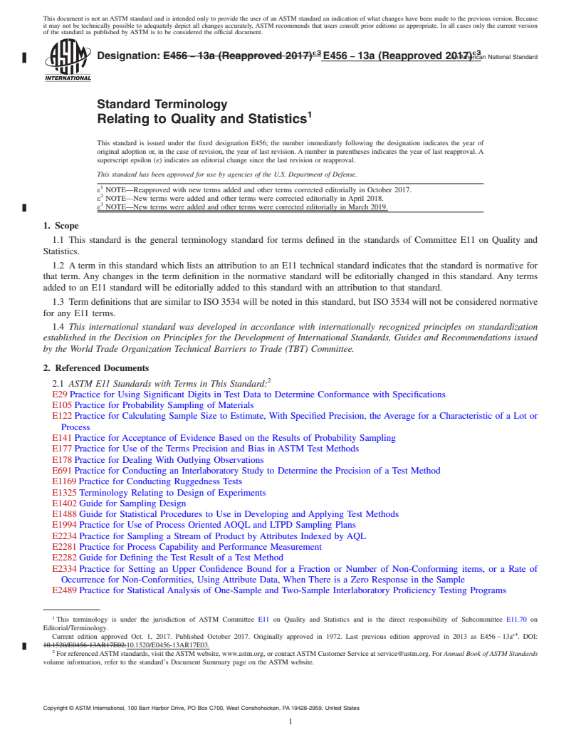 REDLINE ASTM E456-13A(2017)e3 - Standard Terminology Relating to Quality and Statistics