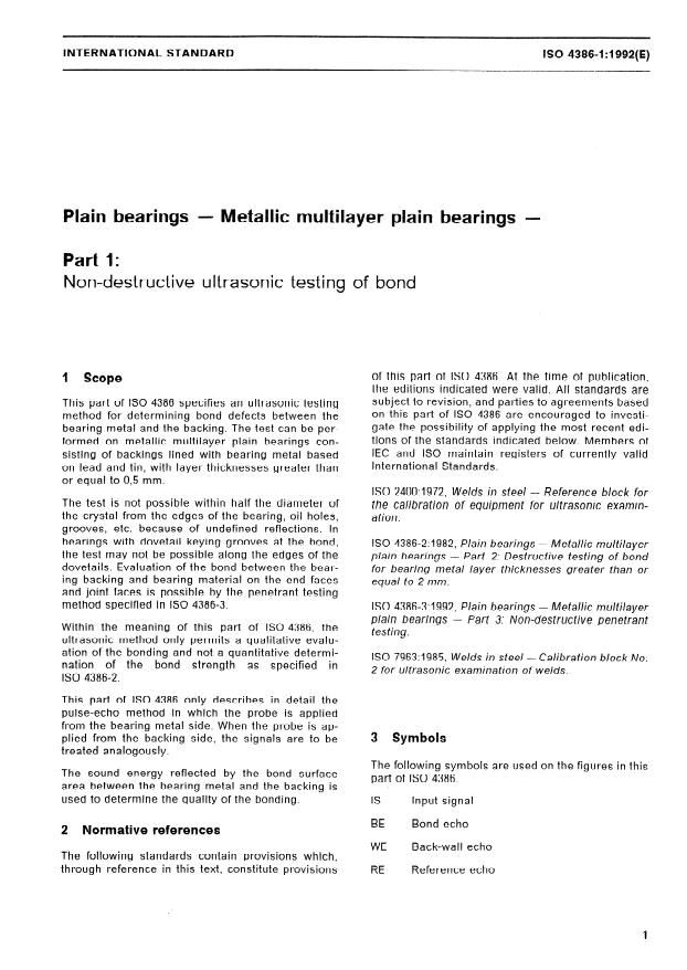 ISO 4386-1:1992 - Plain bearings -- Metallic multilayer plain bearings