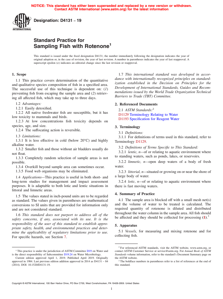 ASTM D4131-19 - Standard Practice for  Sampling Fish with Rotenone