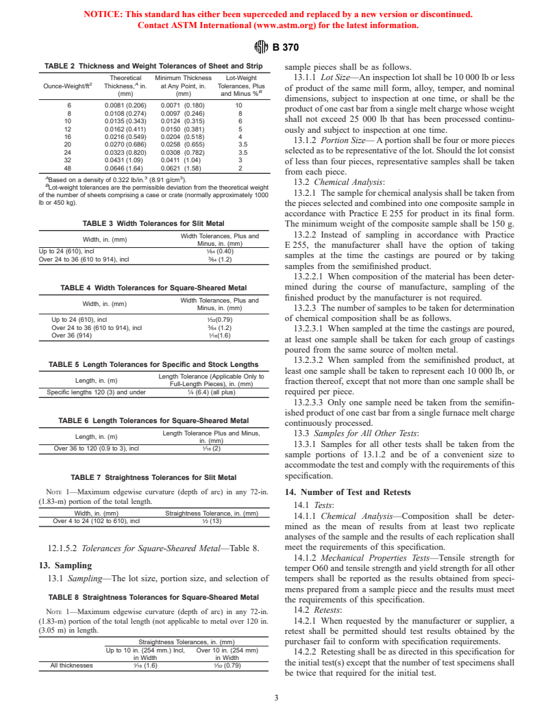 ASTM B370-98 - Standard Specification for Copper Sheet and Strip for Building Construction