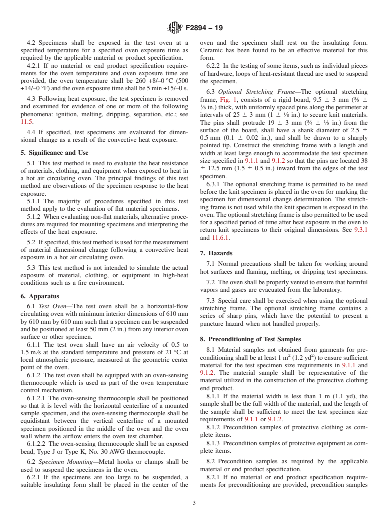 ASTM F2894-19 - Standard Test Method for  Evaluation of Materials, Protective Clothing, and Equipment  for Heat Resistance Using a Hot Air Circulating Oven