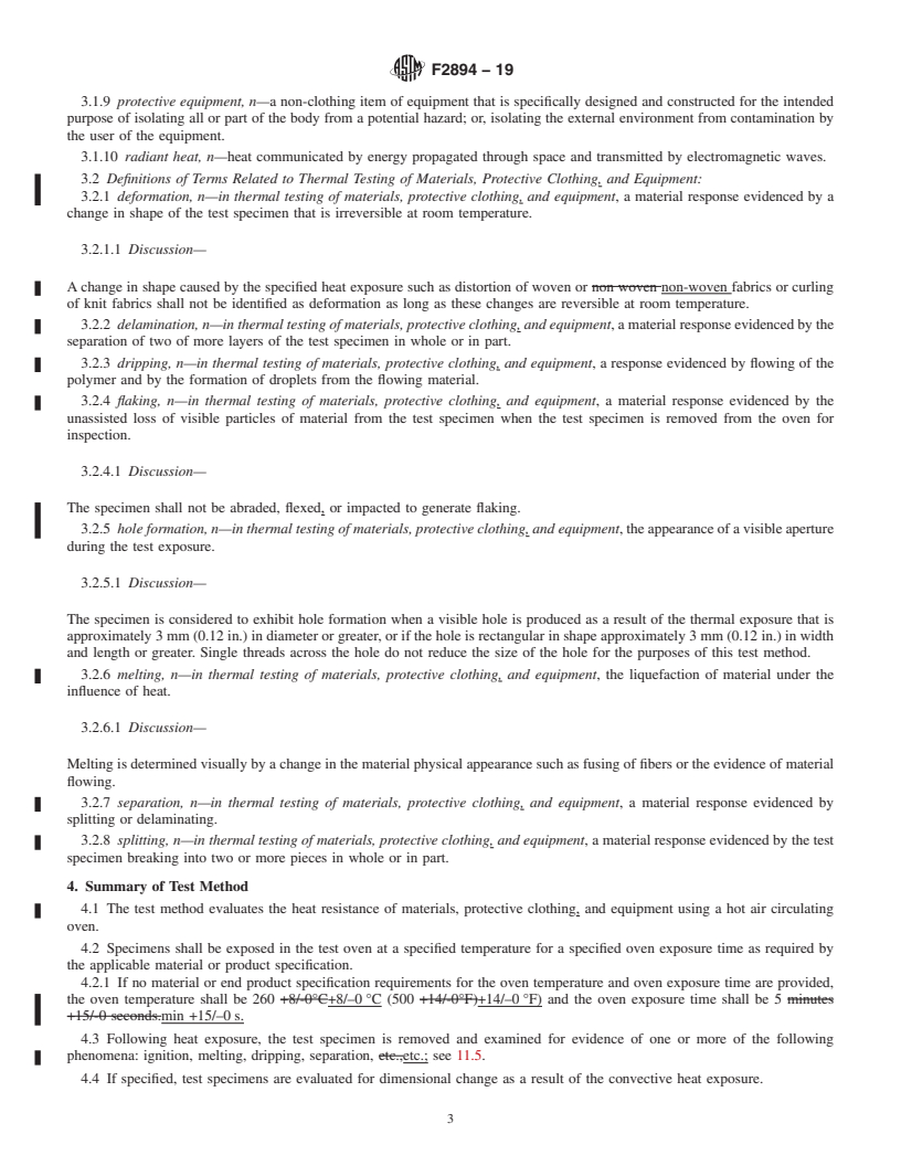 REDLINE ASTM F2894-19 - Standard Test Method for  Evaluation of Materials, Protective Clothing, and Equipment  for Heat Resistance Using a Hot Air Circulating Oven