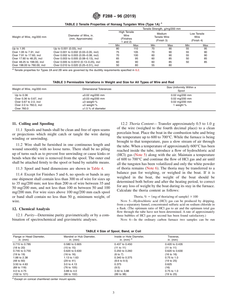 ASTM F288-96(2019) - Standard Specification for  Tungsten Wire for Electron Devices and Lamps