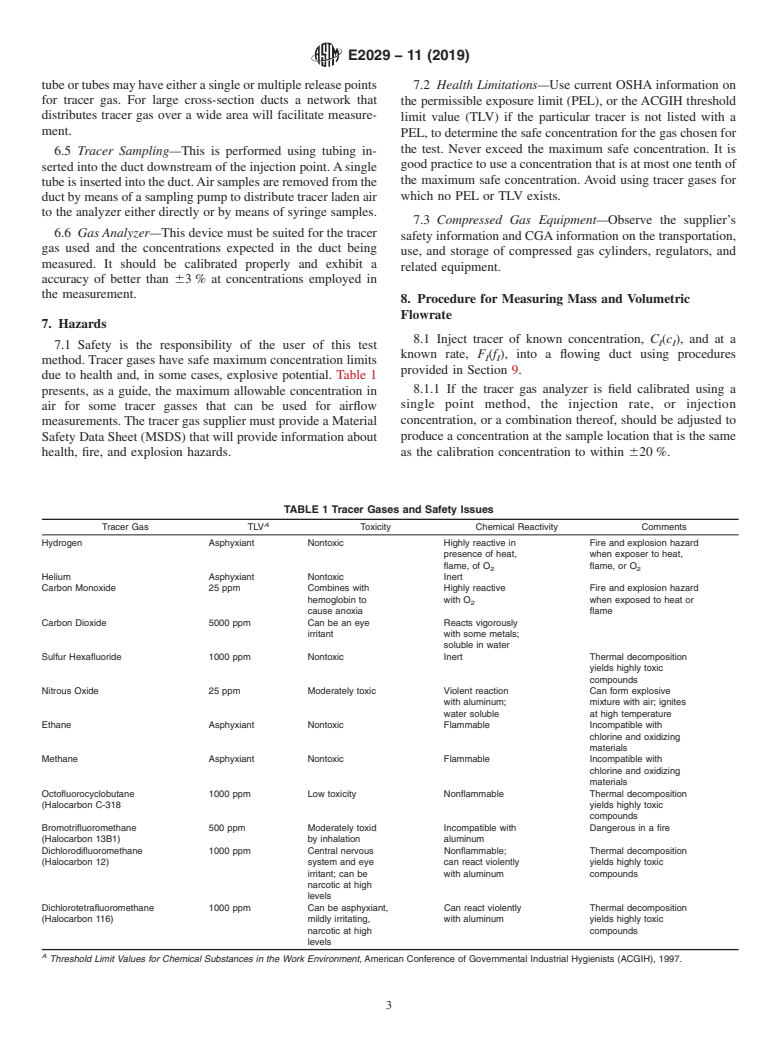 ASTM E2029-11(2019) - Standard Test Method for Volumetric and Mass Flow Rate Measurement in a Duct Using Tracer  Gas Dilution