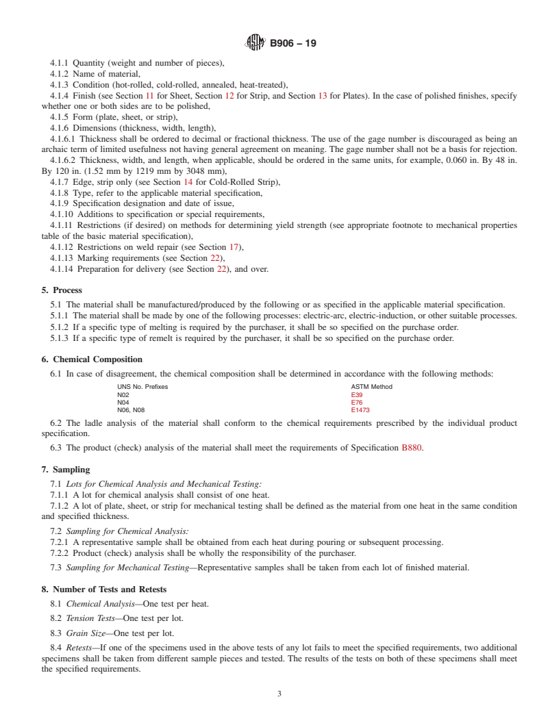 REDLINE ASTM B906-19 - Standard Specification for General Requirements for Flat-Rolled Nickel and Nickel Alloys  Plate, Sheet, and Strip