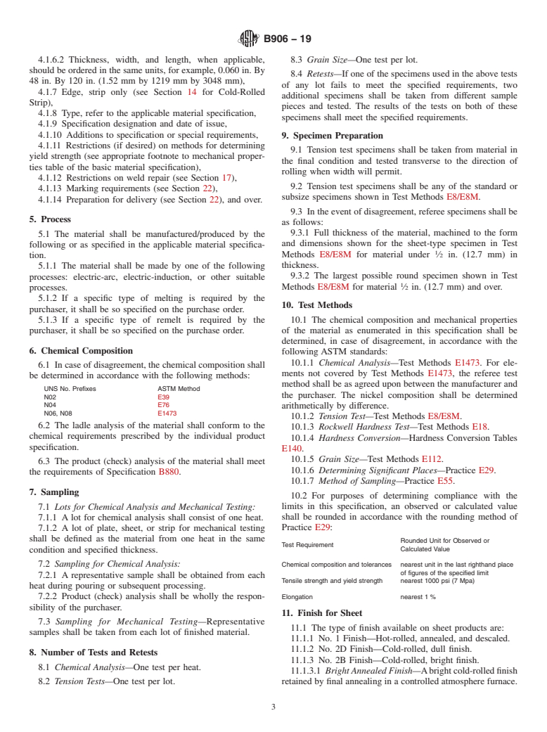 ASTM B906-19 - Standard Specification for General Requirements for Flat-Rolled Nickel and Nickel Alloys  Plate, Sheet, and Strip