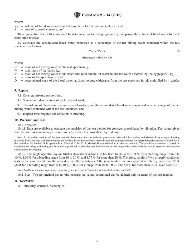 REDLINE ASTM C232/C232M-14(2019) - Standard Test Method for  Bleeding of Concrete