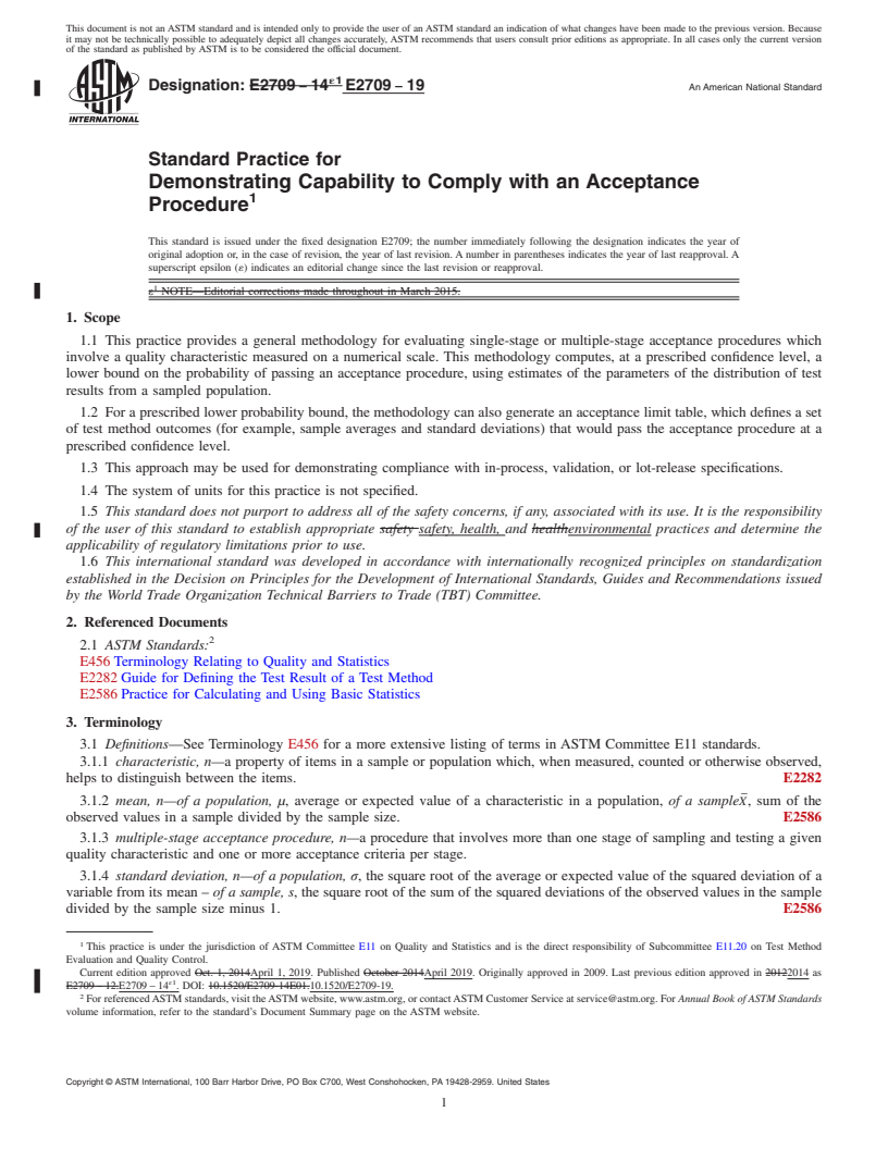 REDLINE ASTM E2709-19 - Standard Practice for  Demonstrating Capability to Comply with an Acceptance Procedure