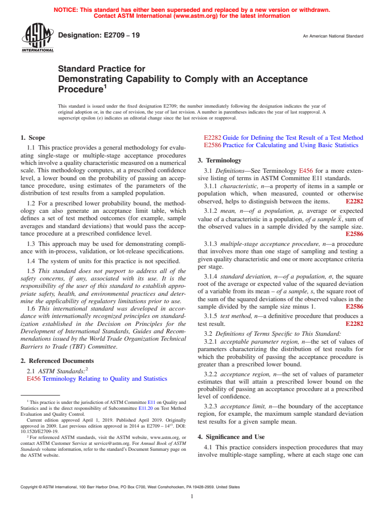 ASTM E2709-19 - Standard Practice for  Demonstrating Capability to Comply with an Acceptance Procedure