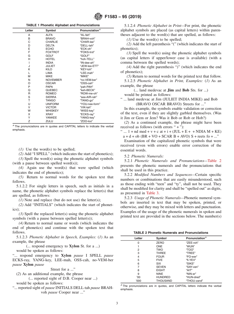 ASTM F1583-95(2019) - Standard Practice for  Communications Procedures&#x2014;Phonetics