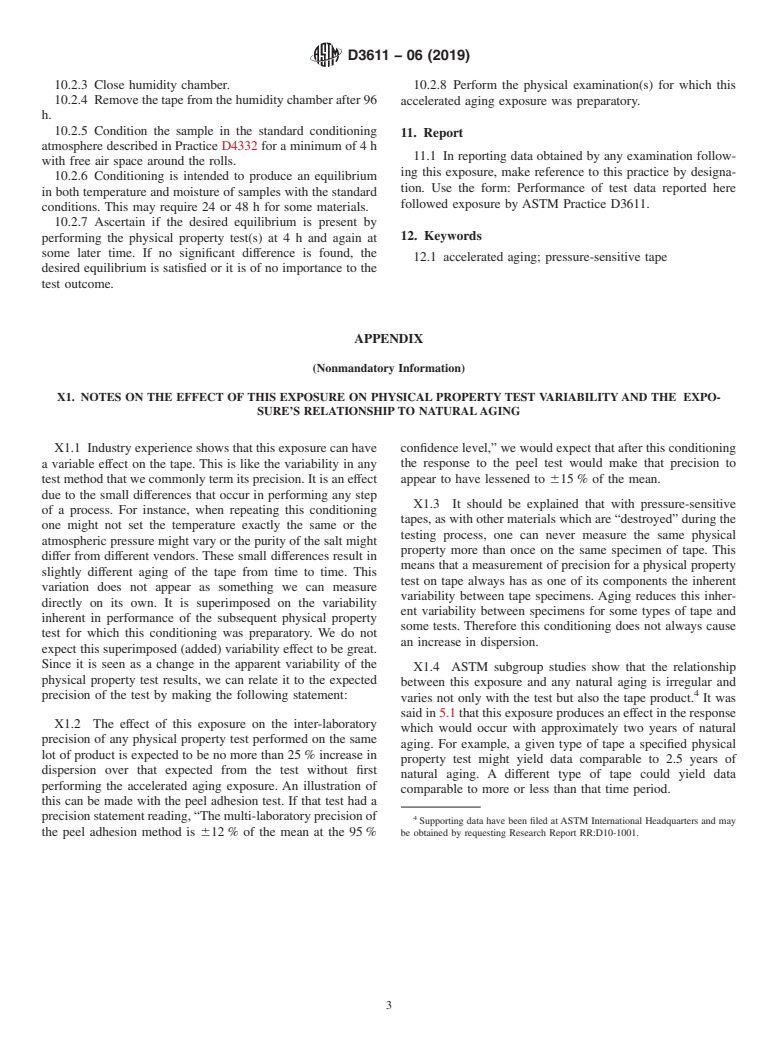 ASTM D3611-06(2019) - Standard Practice for  Accelerated Aging of Pressure-Sensitive Tapes