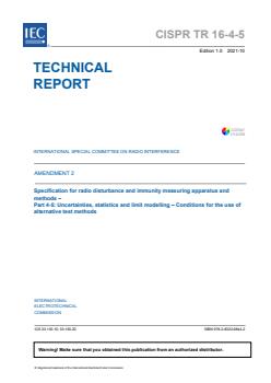 CISPR TR 16-4-5:2006/AMD2:2021 - Amendment 2 - Specification for radio disturbance and immunity measuring apparatus and methods - Part 4-5: Uncertainties, statistics and limit modelling - Conditions for the use of alternative test methods - Page 3 preview
