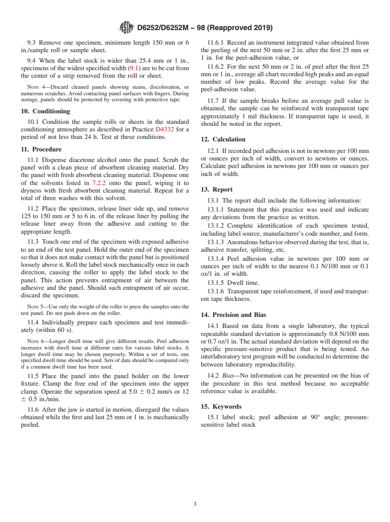 ASTM D6252/D6252M-98(2019) - Standard Test Method for  Peel Adhesion of Pressure-Sensitive Label Stocks at a 90&#xb0;   Angle