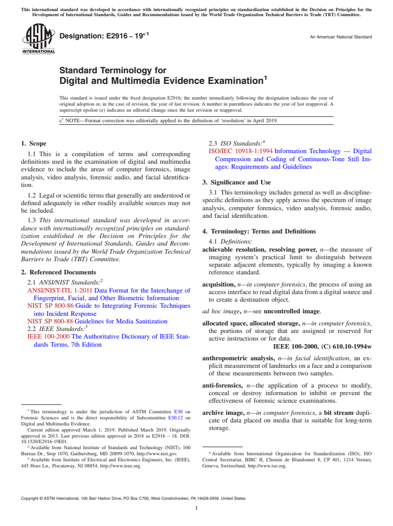 ASTM E2916-19e1 - Standard Terminology for Digital and Multimedia Evidence Examination