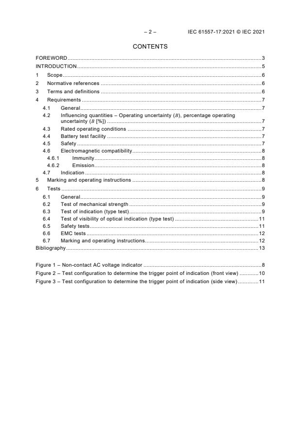 IEC 61557-17:2021 IEC 61557-17:2021 - Electrical safety in low voltage distribution systems up to 1 000 V AC and 1 500 V DC - Equipment for testing, measuring or monitoring of protective measures - Part 17: Non-contact AC voltage indicators - Page 4 preview