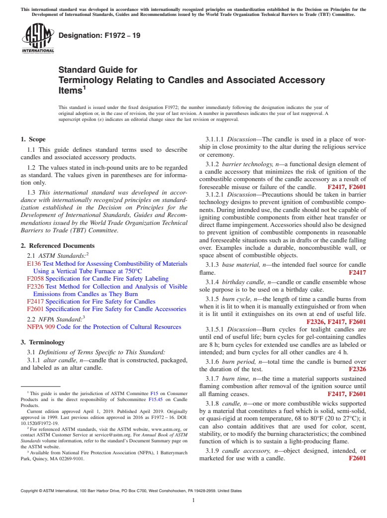 ASTM F1972-19 - Standard Guide for Terminology Relating to Candles and Associated Accessory Items
