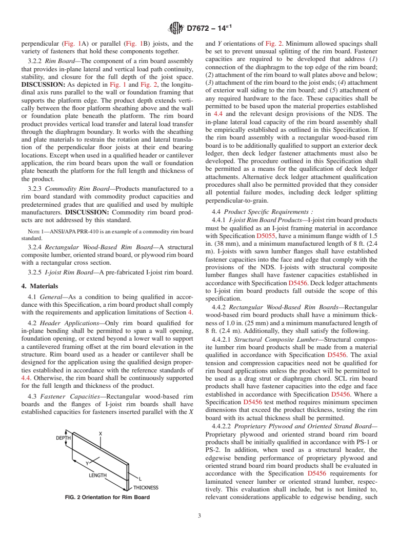 ASTM D7672-14e1 - Standard Specification for  Evaluating Structural Capacities of Rim Board Products and   Assemblies