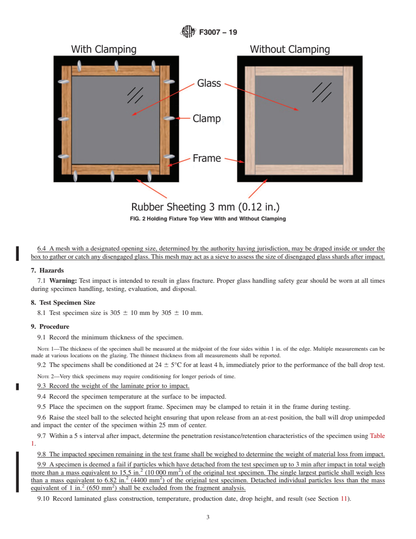 REDLINE ASTM F3007-19 - Standard Test Method for Ball Drop Impact Resistance of Laminated Architectural Flat  Glass