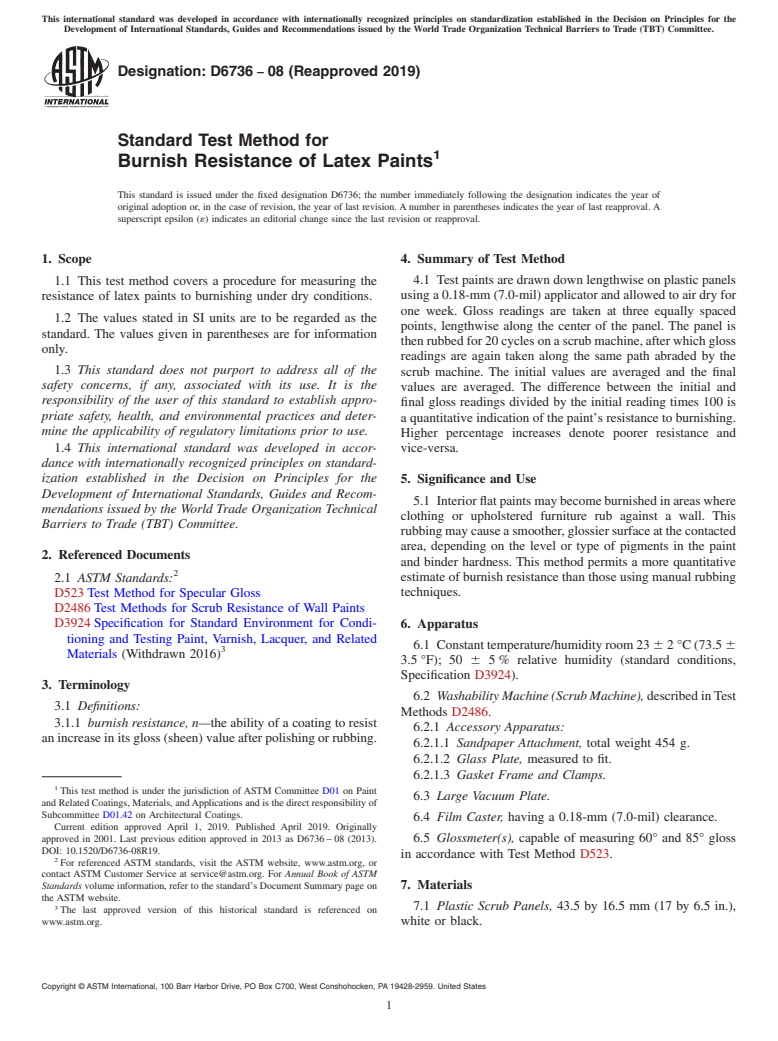 ASTM D6736-08(2019) - Standard Test Method for Burnish Resistance of Latex Paints